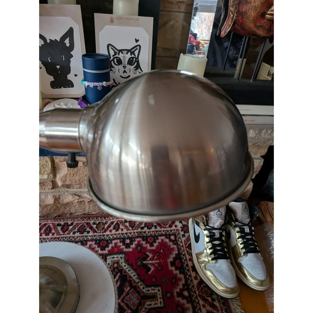 Vintage Mid-Century Gooseneck Desk Lamp – Brushed Nickel & Orange/Wood Tone Stem